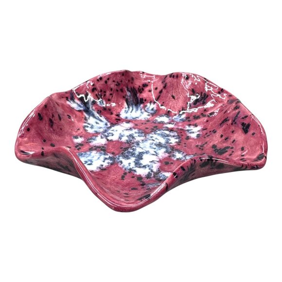 Vintage MCM Abstract Poodle Ruffle Trinket Ring Dish Pink Black Ceramic Boho 7" - Picture 2 of 6